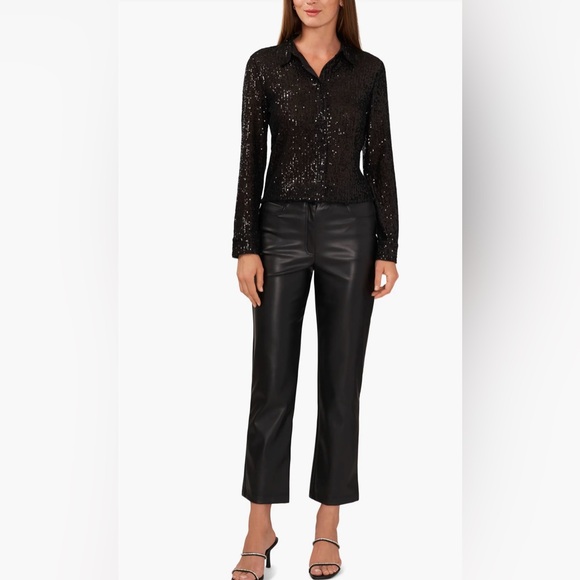 Halogen Women’s Sequin Long Sleeve Black Shirt Size Large New with tag - Picture 5 of 14
